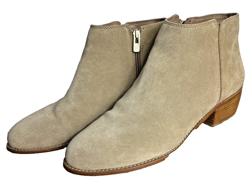 Tan Suede Heeled Ankle Boots Women's Size 10 Ash Cream Color Western Style Shoes